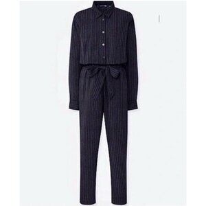 Uniqlo x Marimekko Jumpsuit Womens‎ XS Black Blue Belted Button Front Geometric